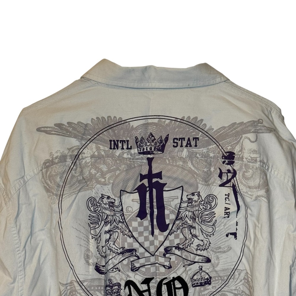 Nostic Men's Shirt Vintage Y2k Embroidered Dragon Long Sleeve Button Up Gray 2XL - Picture 8 of 8